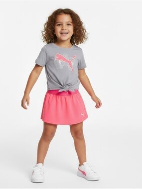 Puma 2T Girls Outfit Set Gray Pink Skort Set Athletic Activewear NWT